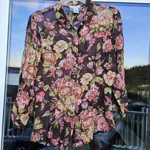 CAbi #400 silk floral blouse M